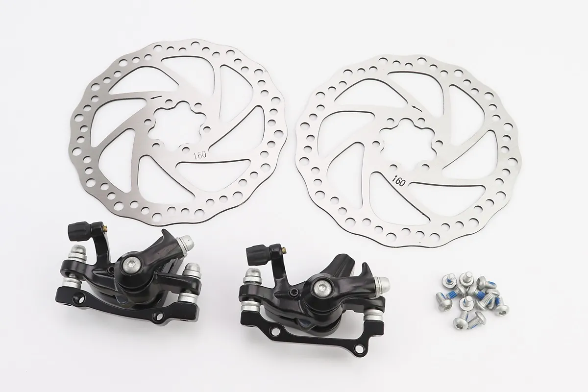 Гальмо Disk-brake переднє (F160/R140мм)+заднє (F180/R160мм), диски 160мм, кріпл. 6 болтів, чорні DX-2007 (S_411827)