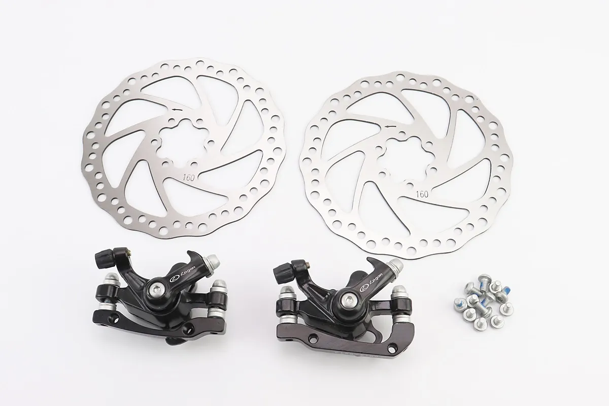 Гальмо Disk-brake переднє (F160/R140мм)+заднє (F180/R160мм), диски 160мм, кріпл. 6 болтів, чорні DX-2012, тип 1 (S_412029)