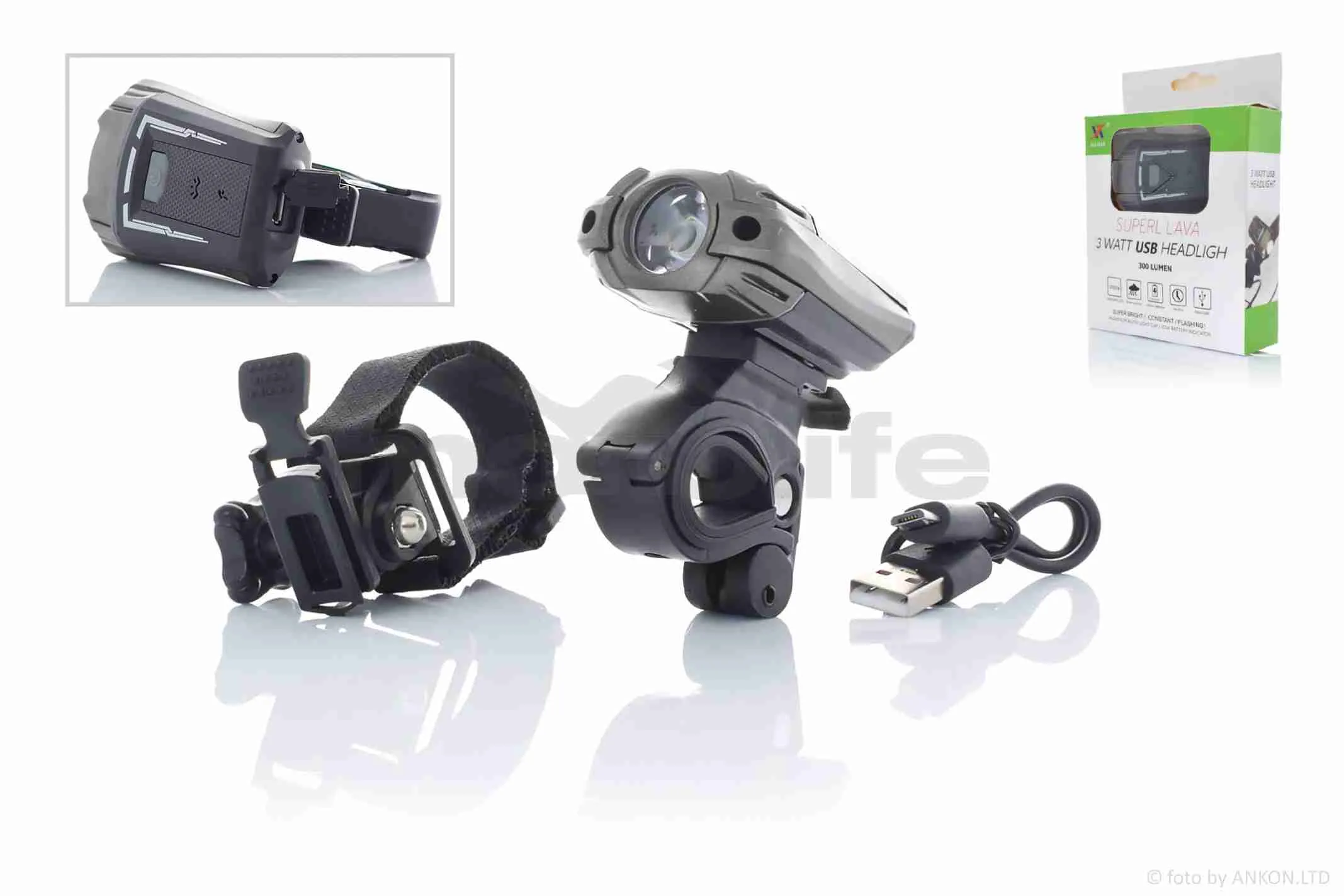 Фара вело  USB/800mAh  1led  CREE  300lm  4 режими  +flash  +кріплення на шолом алюміній  #DEN-059 (A_AT-004550)