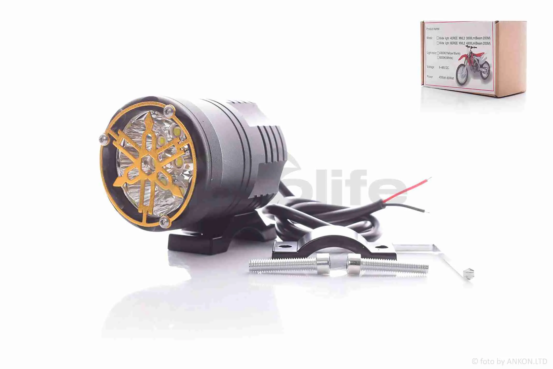 Фара додаткова  діодна, кругла, D62, 9-48V, 9 діодів, алюміній, накладка Yamaha (A_AT-005499)