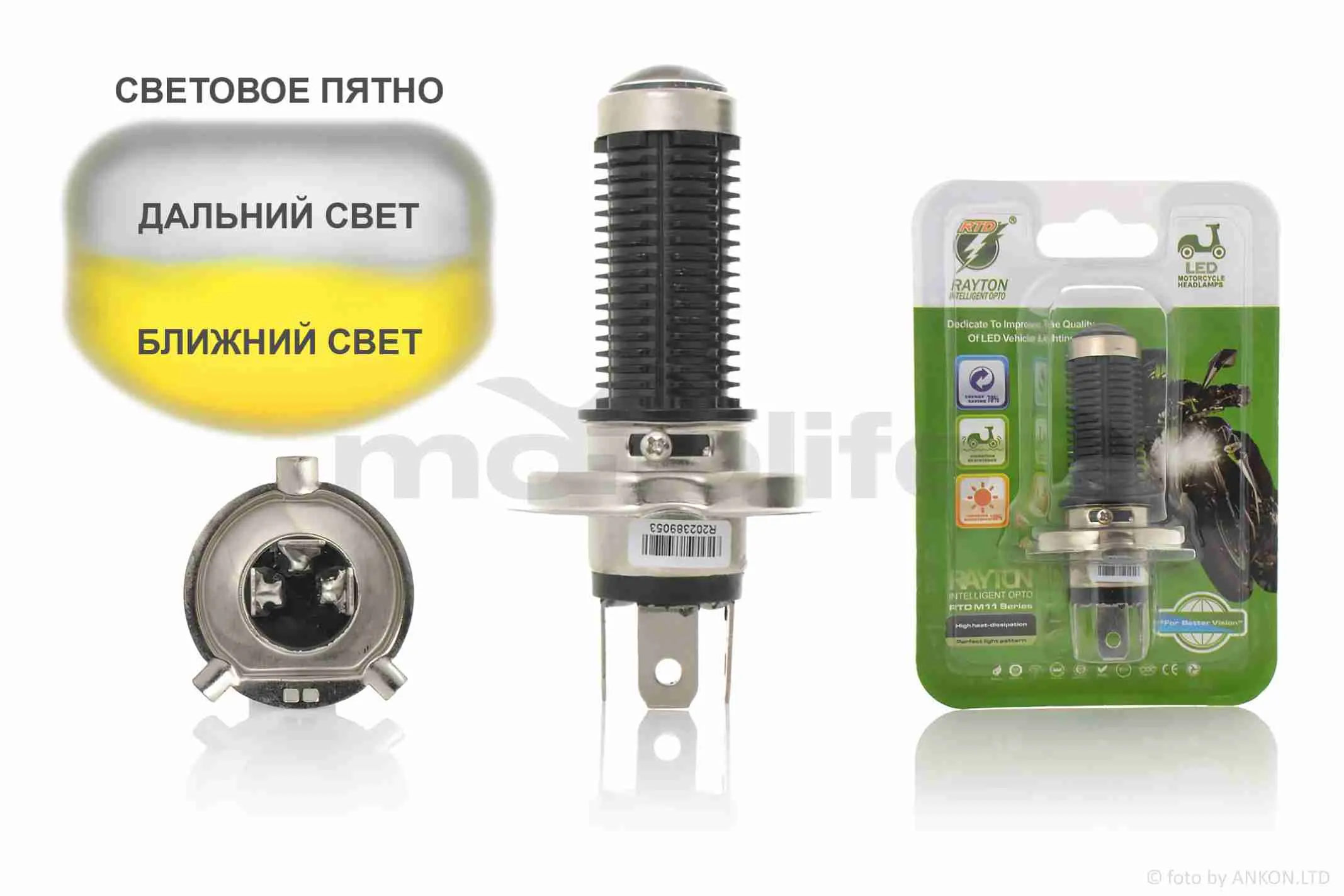Лампа фари діодна  H4  12V лінза  