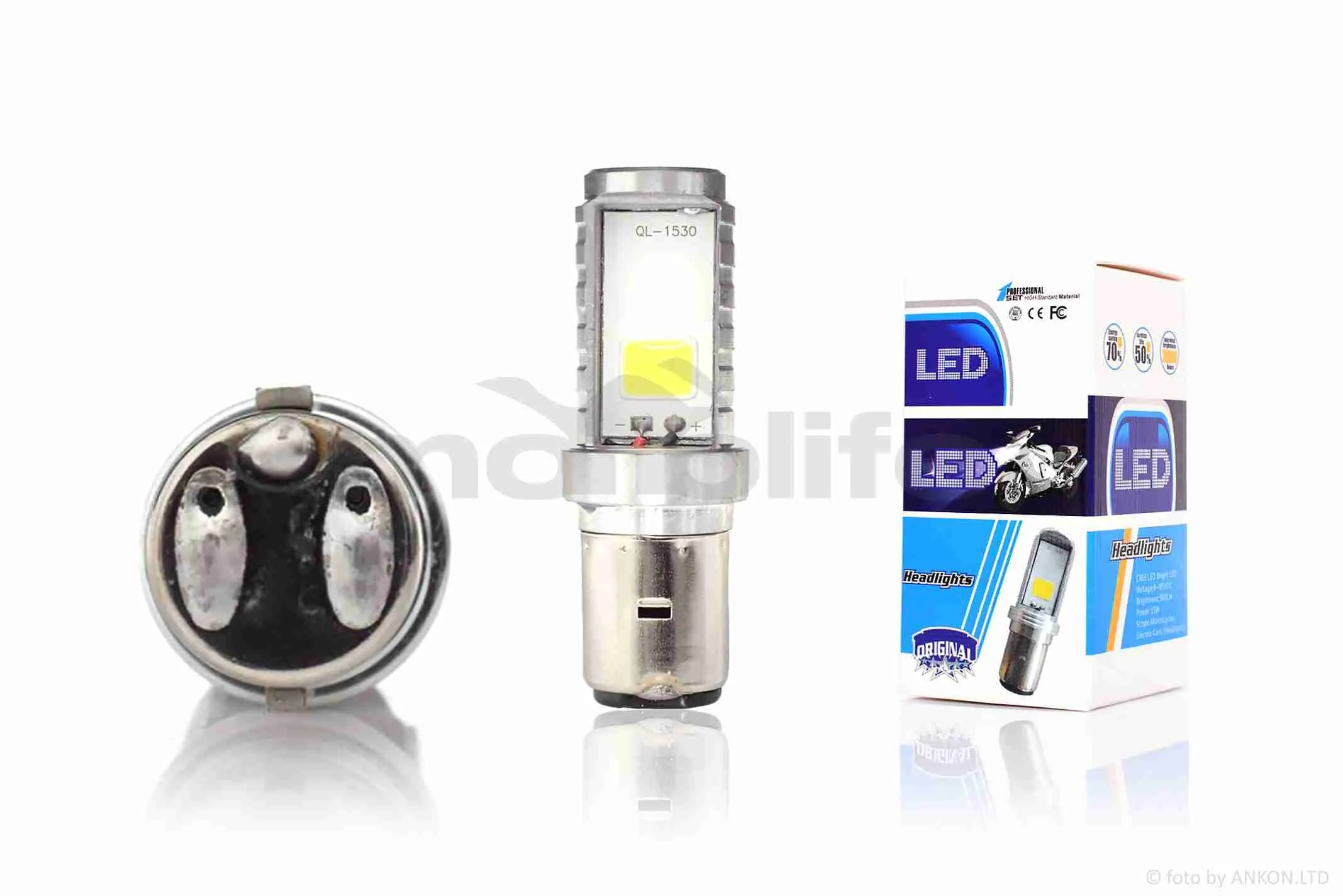 Лампа фари діодна  H6 (BA20D)  12V 35/35W  2 кристали  #1  