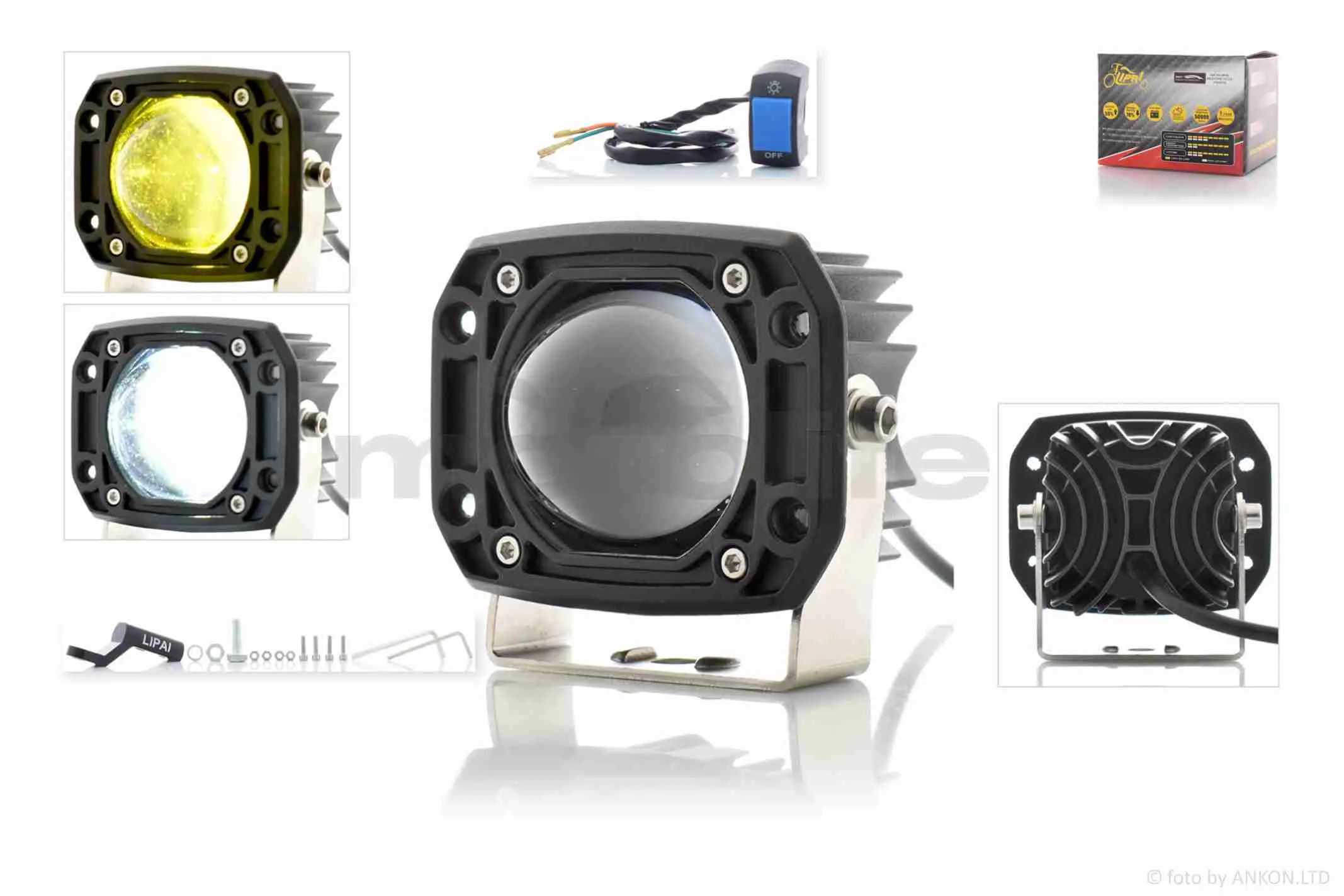 Фара додаткова  діодна  прямокутна, 80-65mm, 12-80V, IP67, біле/жовте світло  #LPS-808  