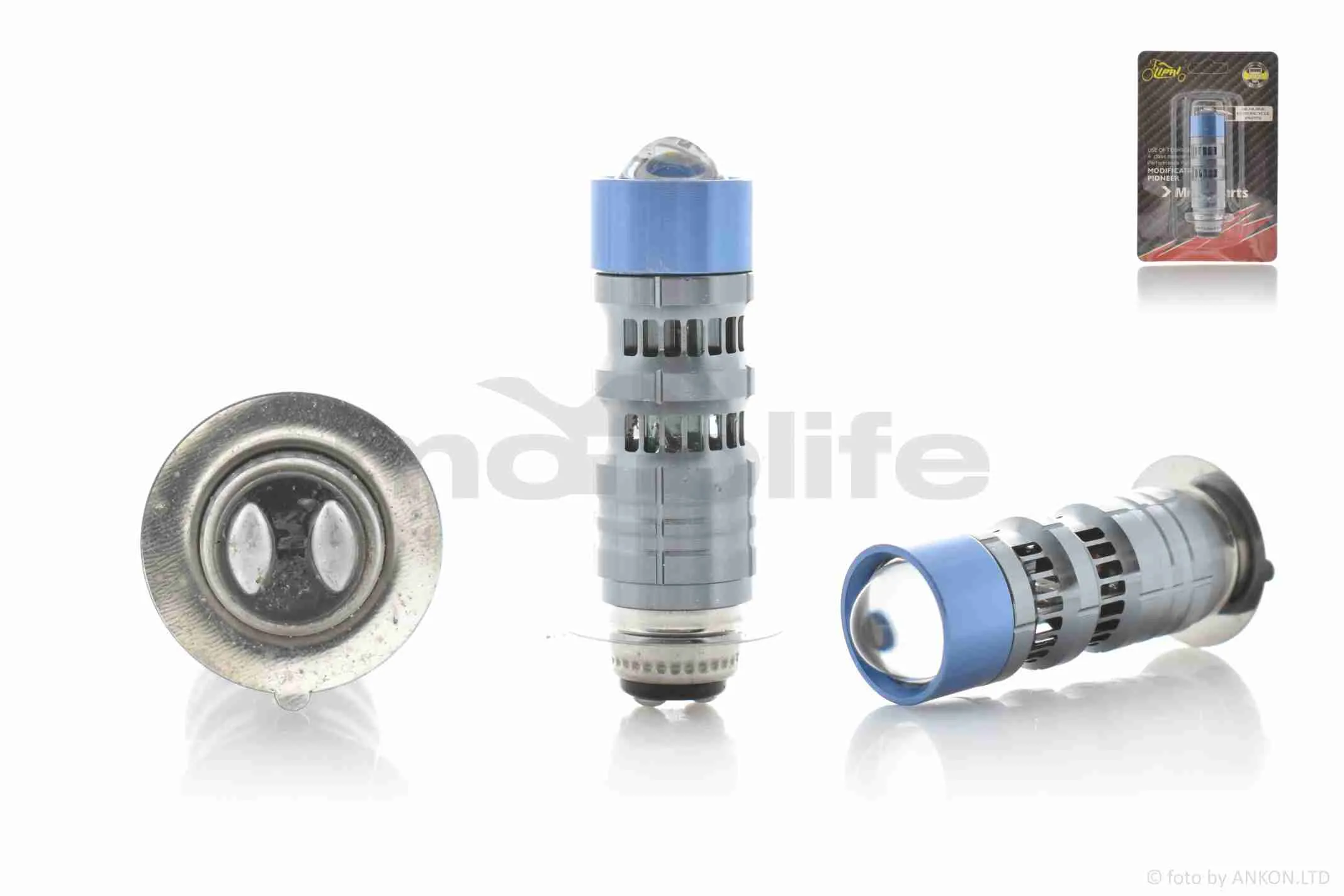 Лампа фари діодна  P15D-25-1  12-36V  15W  1 вус, білий/жовтий, лінза, габарит червоний/синій, D19 (A_AT-035656)