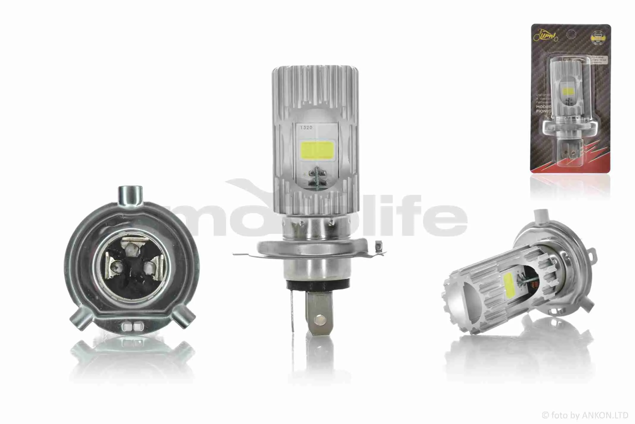 Лампа фари діодна  H4  12V 35/35W  2 кристали, D27  #2178  