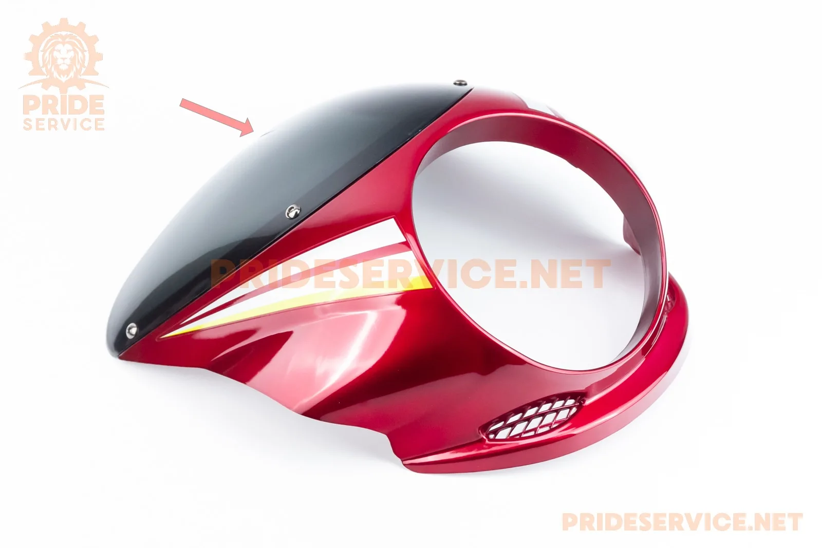 УЦЕНКА CB125-250 (Viper 125J) Пластик-обтікач фари круглий + вітровик, червоний (тріснуте скло) (P_321634)