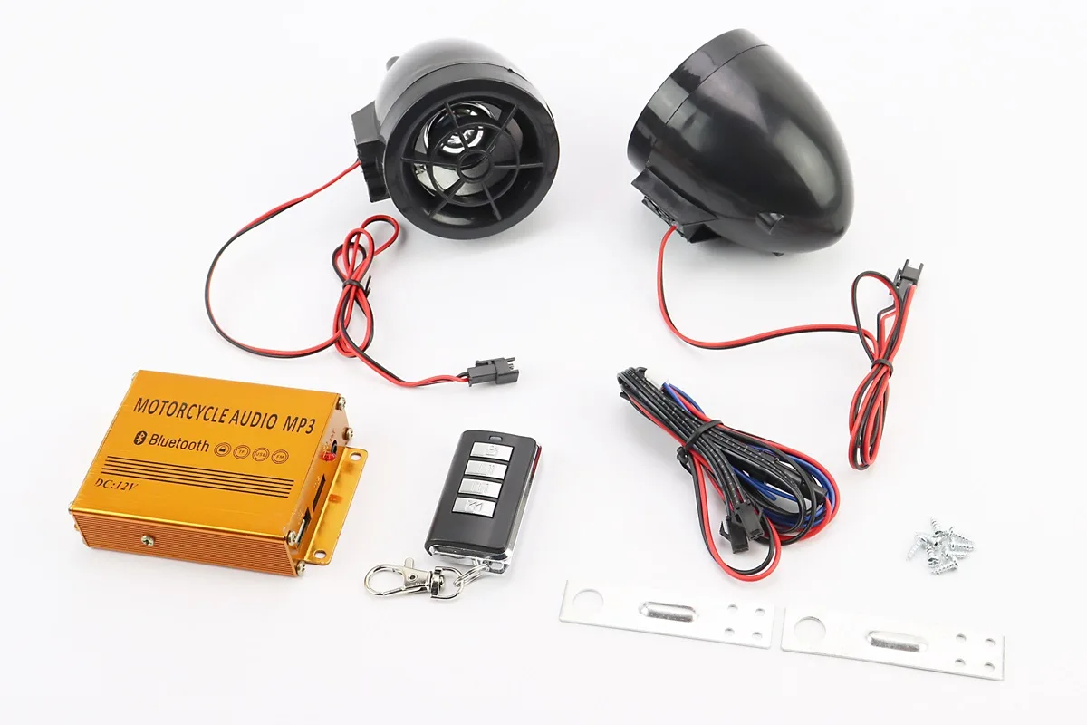 АУДІО-блок (Bluetooth, МРЗ-USB/SD, FM-радіо, пультДУ, сигналізація)+колонки 2шт, чорні (P_337127)