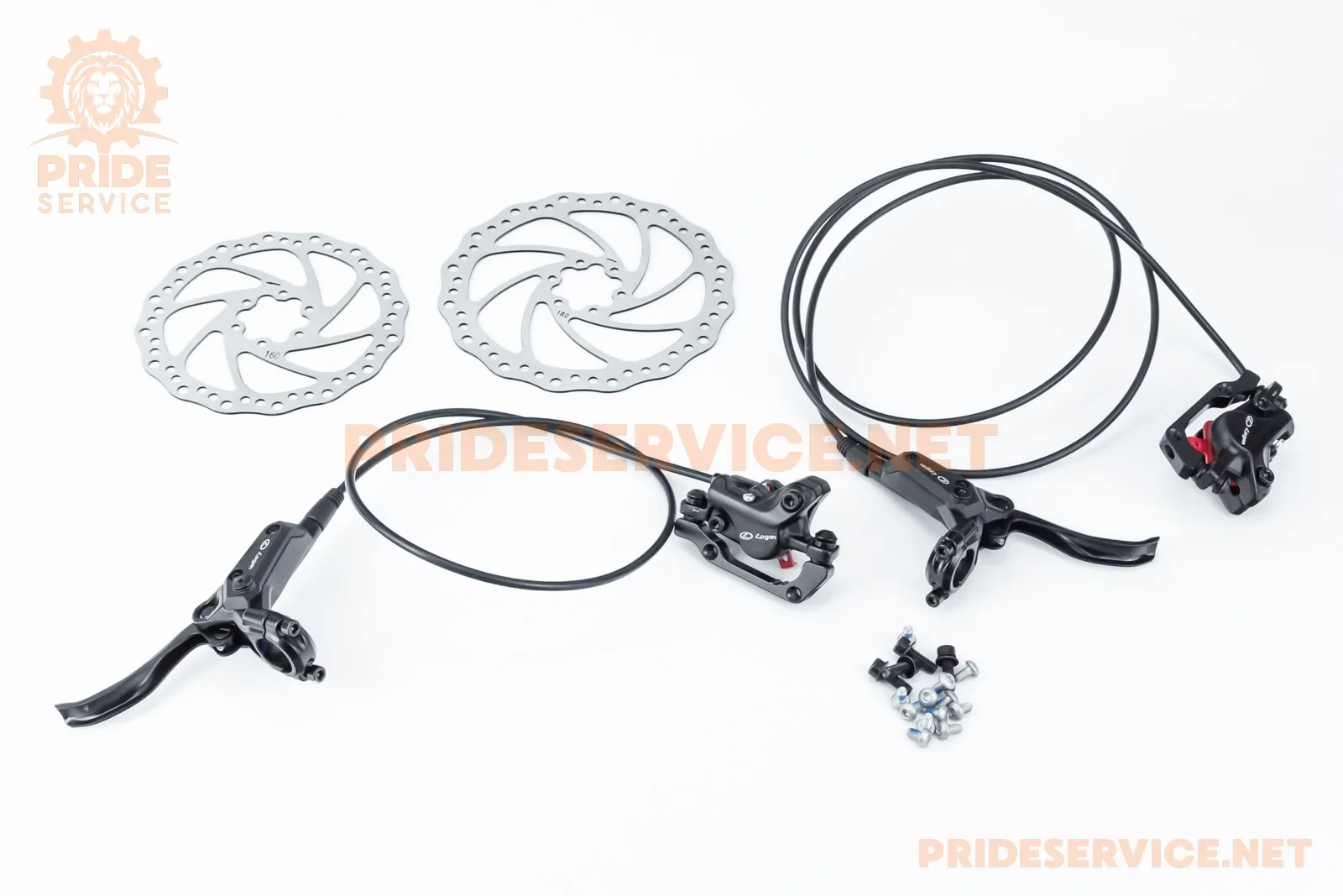 Гальмо Disk-brake гідравлічне переднє (F160/R140мм)+заднє (F180/R160мм), диски 160/180мм, кріпл. 6 болтів, чорні LOGAN (P_406394)