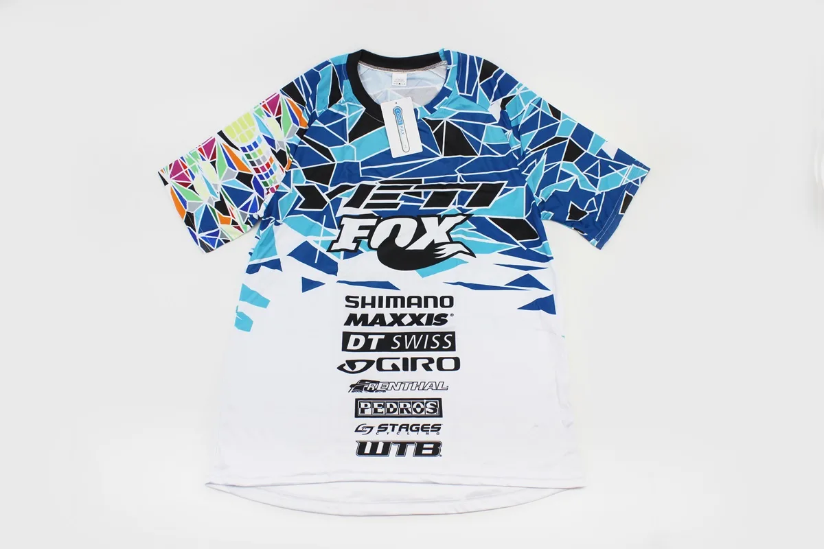 Футболка (Джерсі) чоловіча L-(Polyester 80% / Spandex 20%), короткі рукави, вільний крій, біло-синьо-чорна, НЕ оригінал (S_408148)