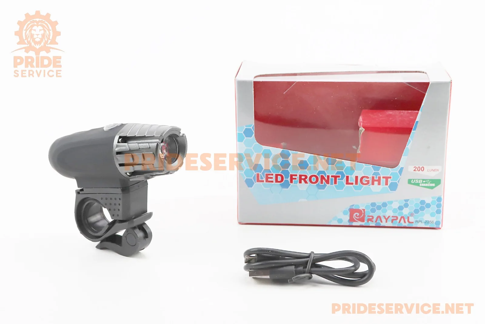 Ліхтар передній 1 діод 200 lumen, Li-ion 3.7V 1200mAh зарядка від USB, вологозахисний, чорно-сірий (P_409369)