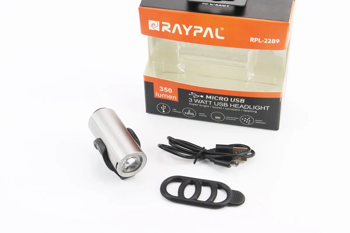 Ліхтар передній 1 діод 350 lumen алюмінієвий, Li-ion 3.7V 1200mAh зарядка від USB, вологозахисний, сірий RPL-2289 (P_409373)