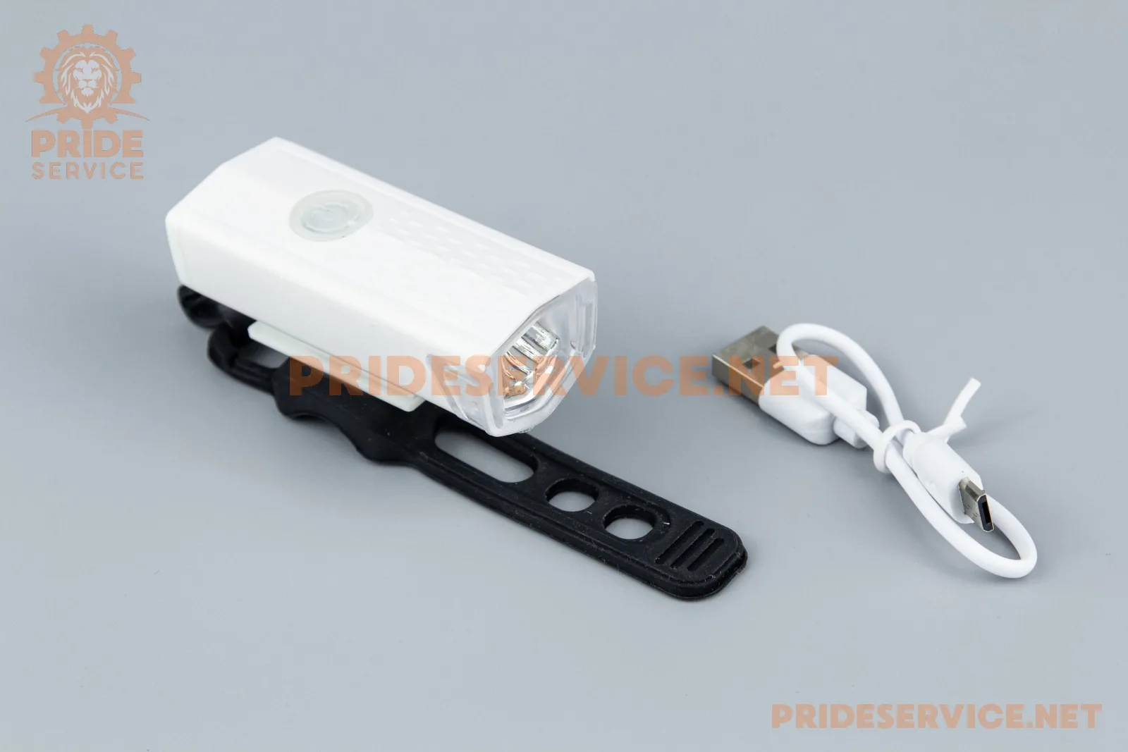 Ліхтар передній 1 діод 300 lumen алюмінієвий, Li-ion 3.7V 800mAh зарядка від USB, вологозахисний, білий (P_409991)