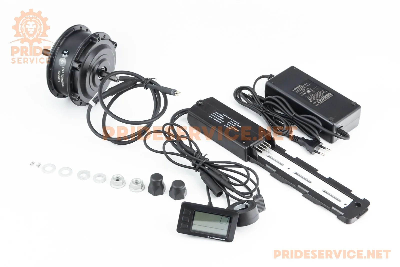 ЕЛЕКТРО-мотор переднього колеса 36V-500W, під Disk-brake, кріпл. гайка+контролер, ручка газу, зарядний пристрій (електровелосипед) (P_410110)