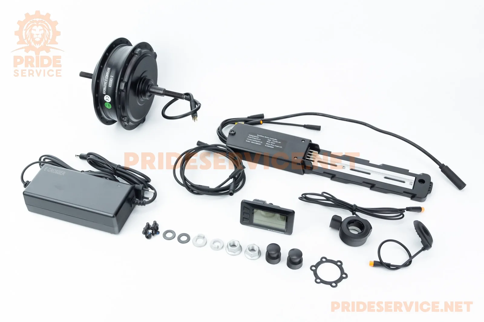 ЕЛЕКТРО-мотор заднього колеса 36V-500W, під вільнобіг, Disk-brake, кріп. гайка+контролер, ручка газу, зарядний пристрій, E-BIKE (P_410246)