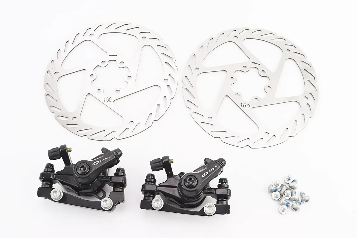 Гальмо Disk-brake переднє (F160/R140мм)+заднє (F180/R160мм), диски 160мм, кріпл. 6 болтів, чорні DX-2019 (S_411829)
