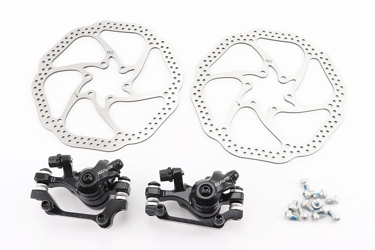 Гальмо Disk-brake переднє (F160/R140мм)+заднє (F180/R160мм), диски 160мм, кріпл. 6 болтів, чорні (S_411830)