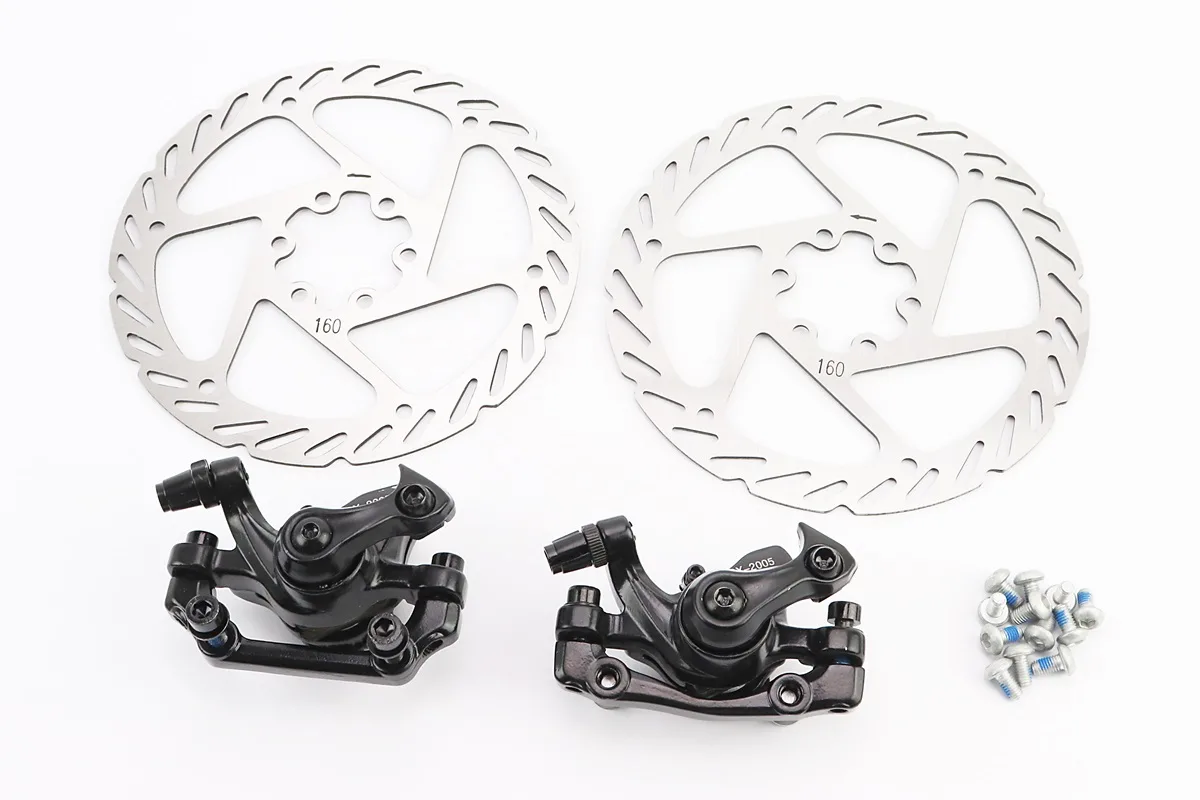 Гальмо Disk-brake переднє (F160/R140мм)+заднє (F180/R160мм), диски 160мм, кріпл. 6 болтів, чорні DX-2005 (S_411831)