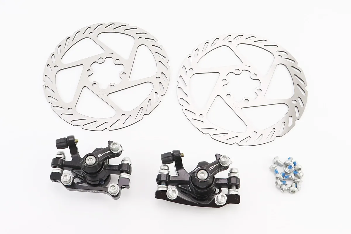 Гальмо Disk-brake переднє (F160/R140мм)+заднє (F180/R160мм), диски 160мм, кріпл. 6 болтів, чорні DX-2018 (P_412062)