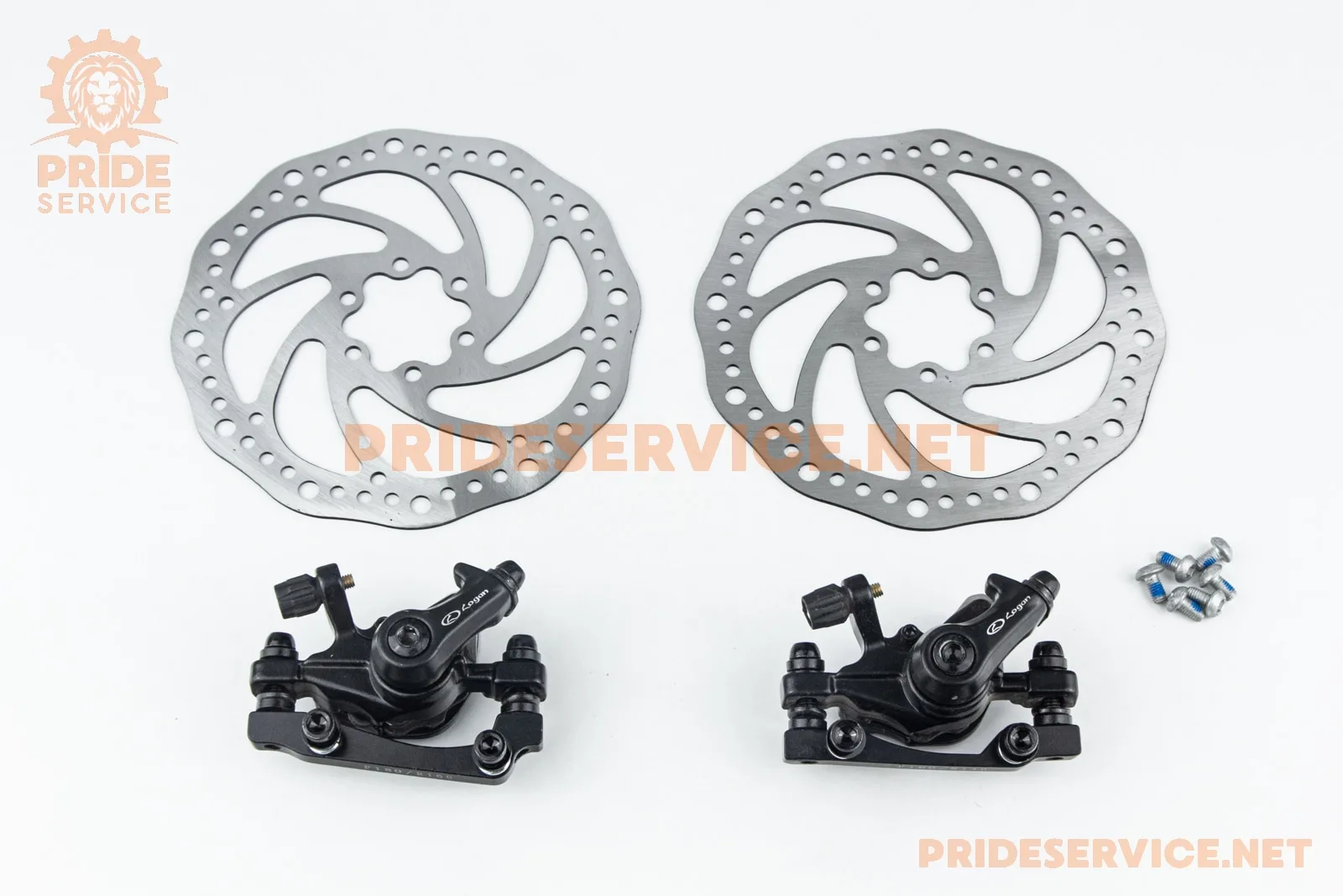 Гальмо Disk-brake переднє (F160/R140мм)+заднє (F180/R160мм), диски 160мм, кріпл. 6 болтів, чорні DX-2019/2 (P_412278)