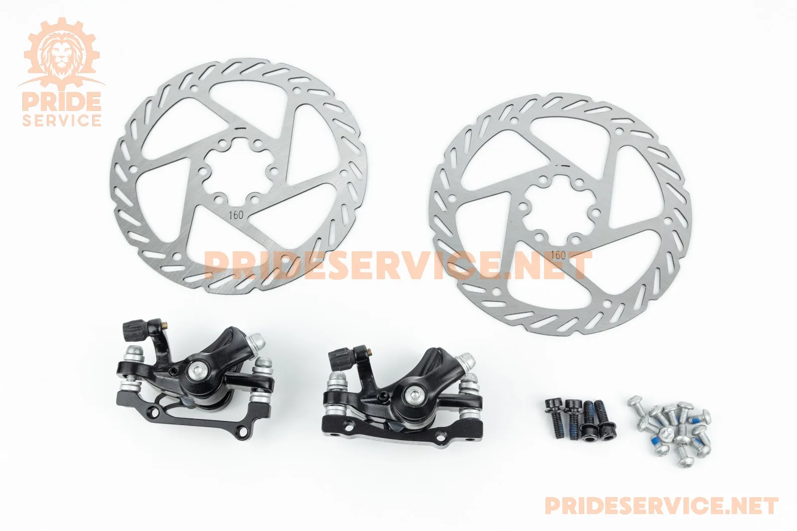 Гальмо Disk-brake переднє (F160/R140мм)+заднє (F180/R160мм), диски 160мм, кріпл. 6 болтів, чорні DX-2007 (P_412336)
