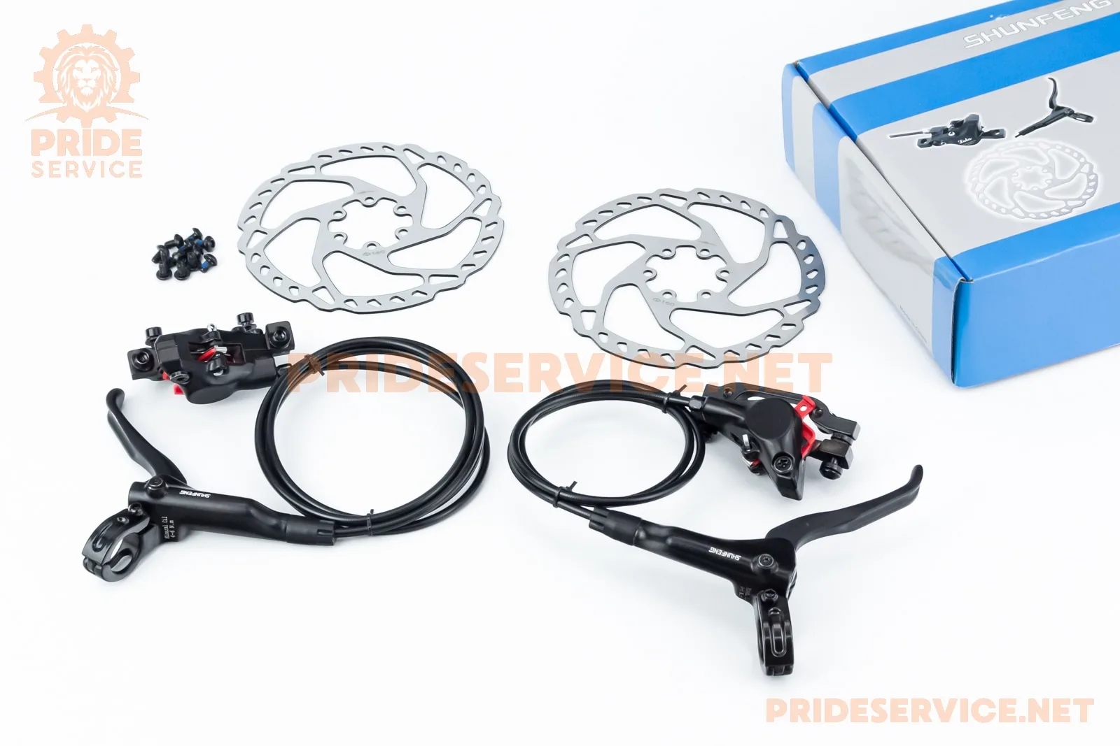 Гальмо Disk-brake гідравлічне переднє (F160/R140мм)+заднє (F180/R160мм), диски 160мм, кріпл. 6 болтів, чорні DULA (P_412551)