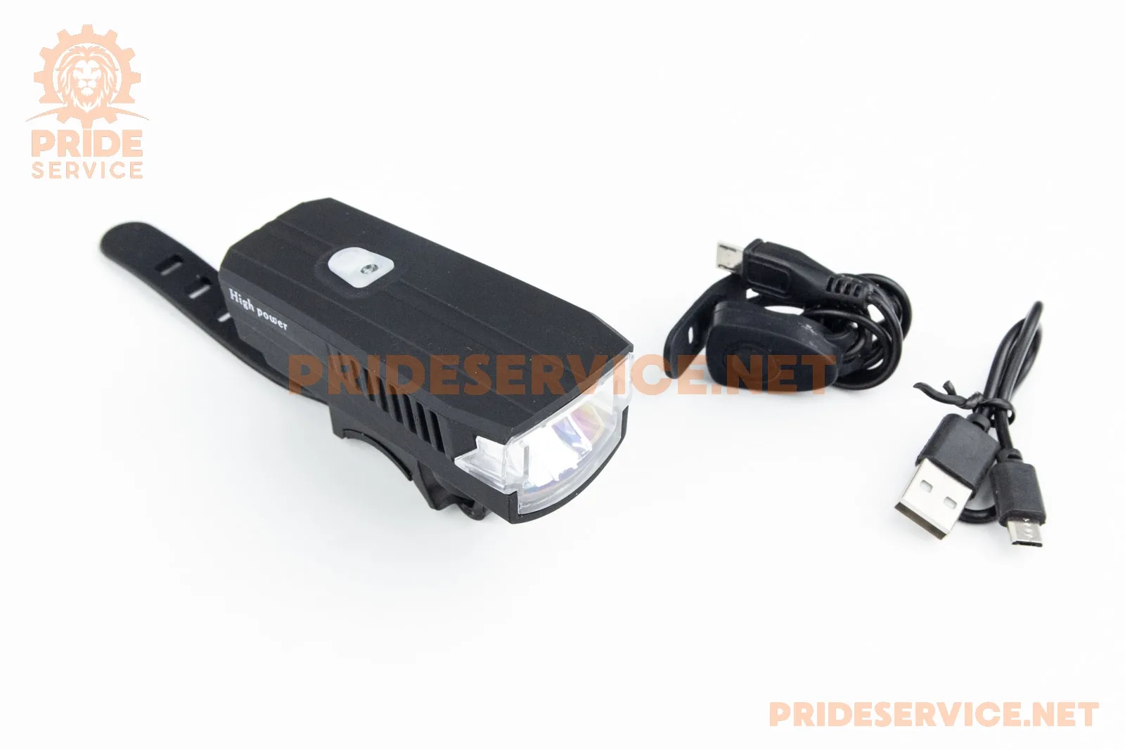Ліхтар передній 1 діод 350 lumen+дзвінок 5 мелодій, Li-ion 3.7V 1200mAh зарядка від USB, вологозахисний, чорний HJ-0011 (P_414002)