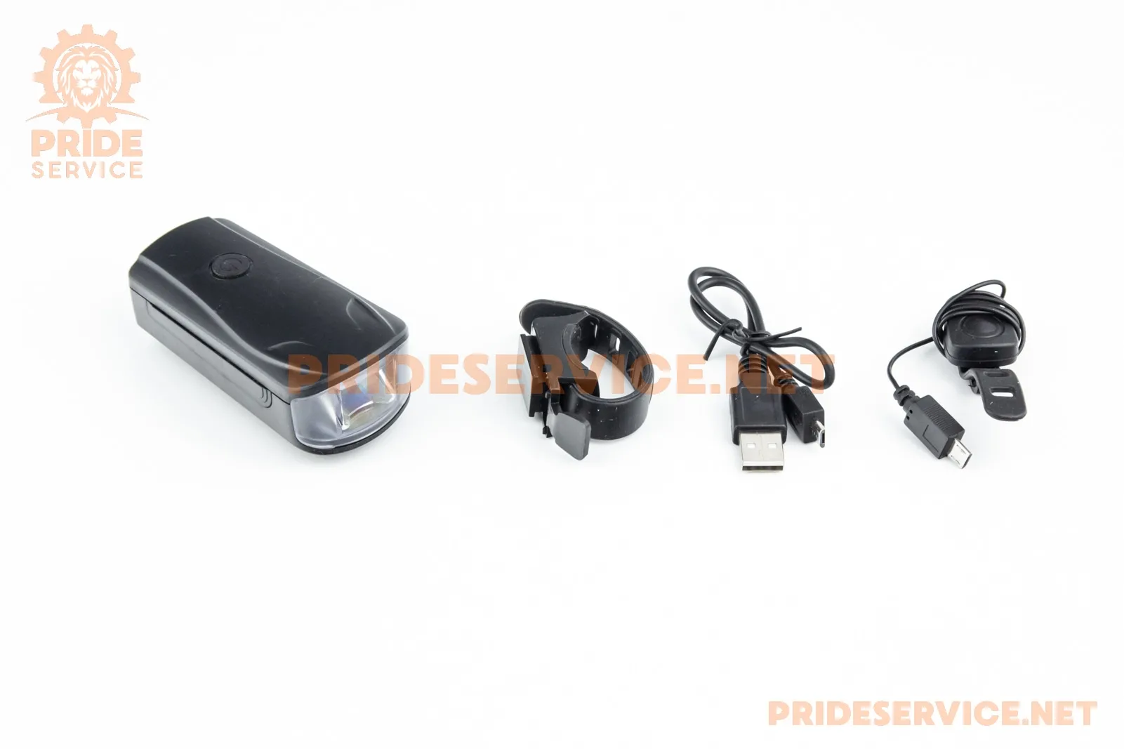 Ліхтар передній 1 діод 250 lumen+дзвінок 5 мелодії, Li-ion 3.7V 1200mAh зарядка від USB, вологозахисний, чорний WT-2202 (P_414051)