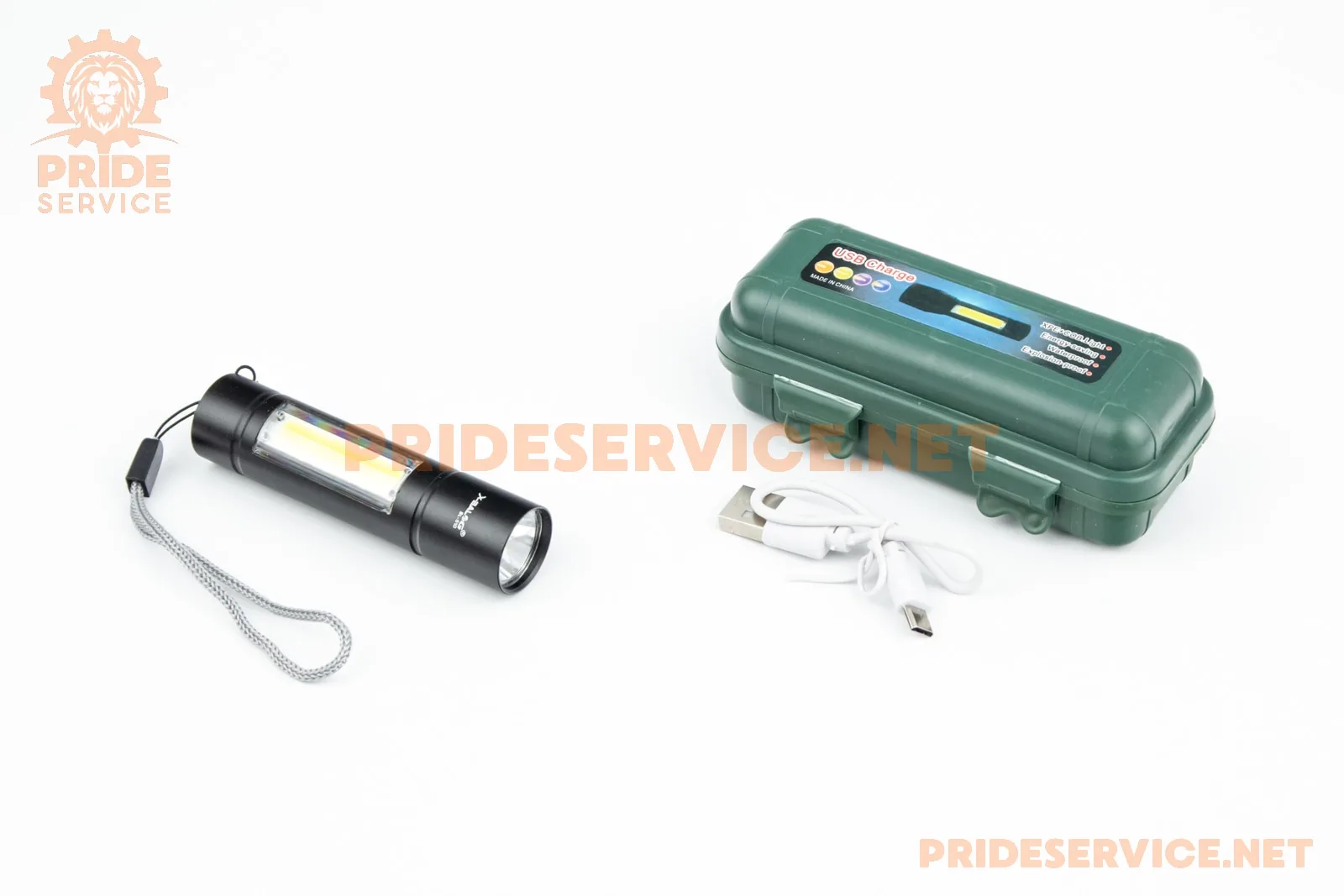 Ліхтар 1 LED+COB 300 lumen ручний, алюмінієвий, Li-ion 3.7V 450mAh зарядка від USB, вологозахисний, в пластиковому боксі, чорний BL-510 (P_414066)
