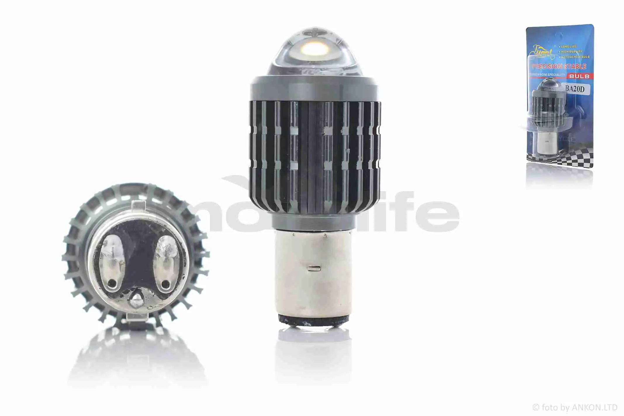 Лампа фари діодна  H6 (BA20D)  12V 35/35W  2 діода білий/жовтий лінза  