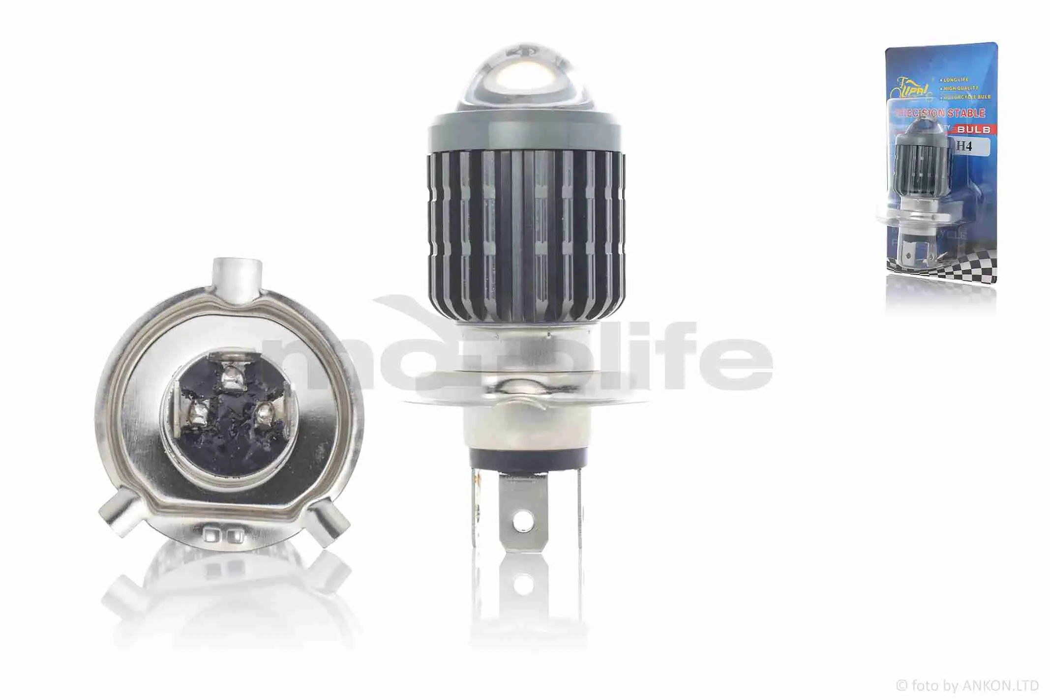 Лампа фари діодна  H4  12V 35/35W  2 кристали, білий/жовтий, лінза  