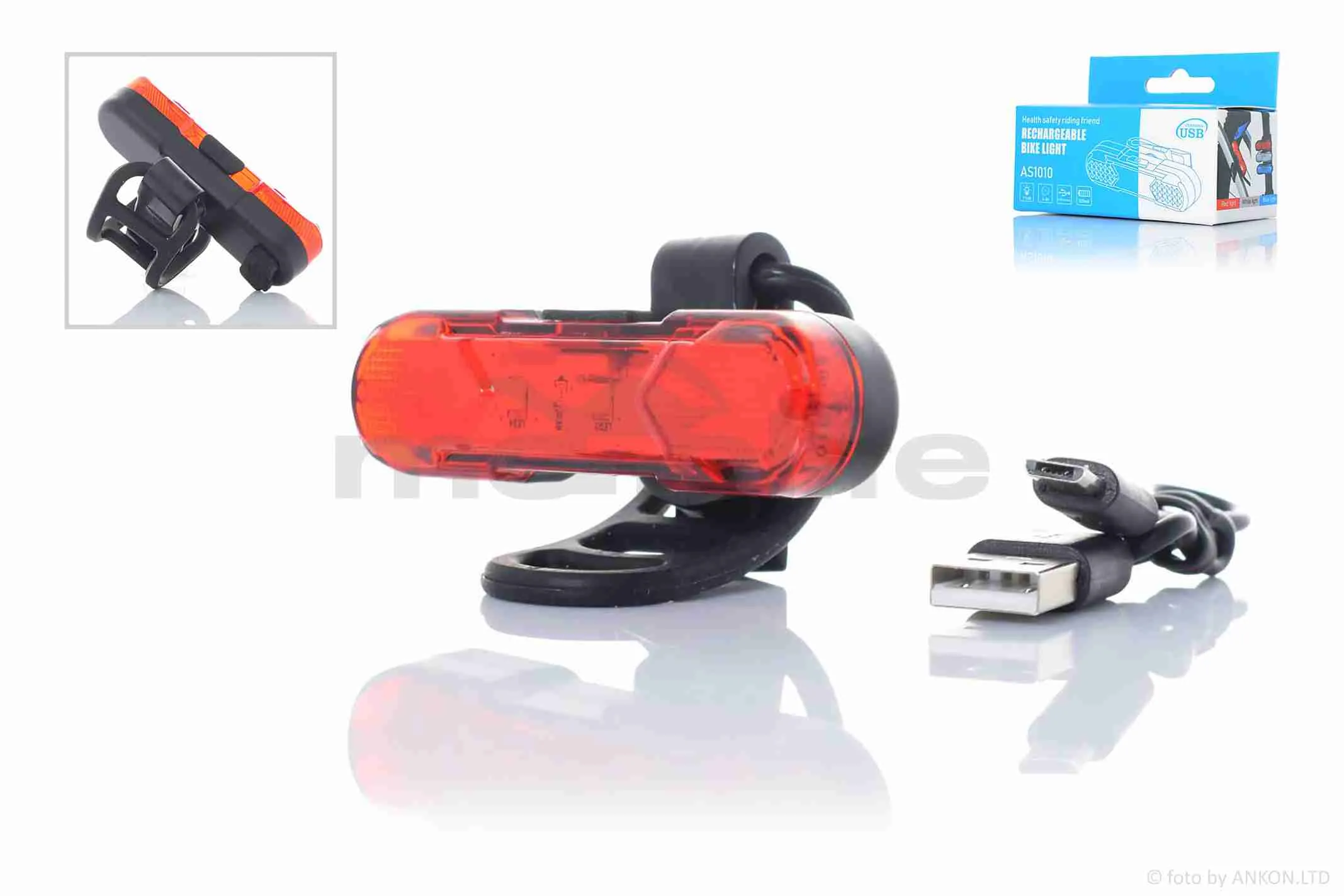 Габарит задній велосипеда  5 діодів  4 режими, USB 220mAh  #AS1010  кріплення на трубу  +кліпса  #DEN-068 (A_AT-003743)