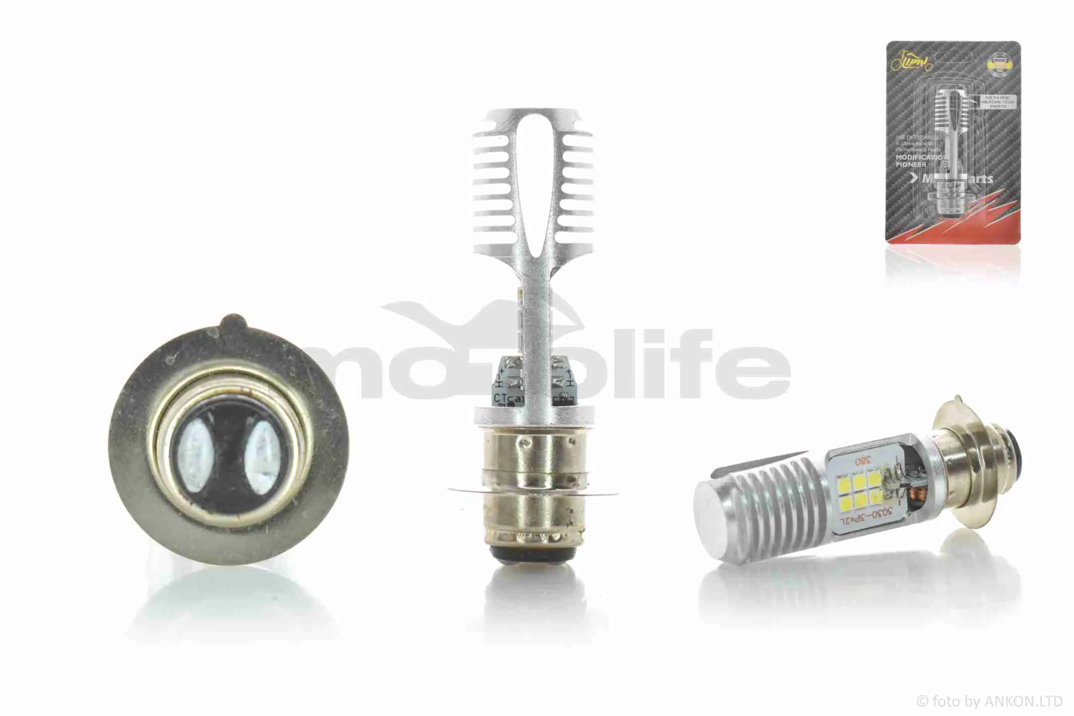 Лампа фари діодна  P15D-25-1 12V 35/35W  1 вус, 12 кристалів  