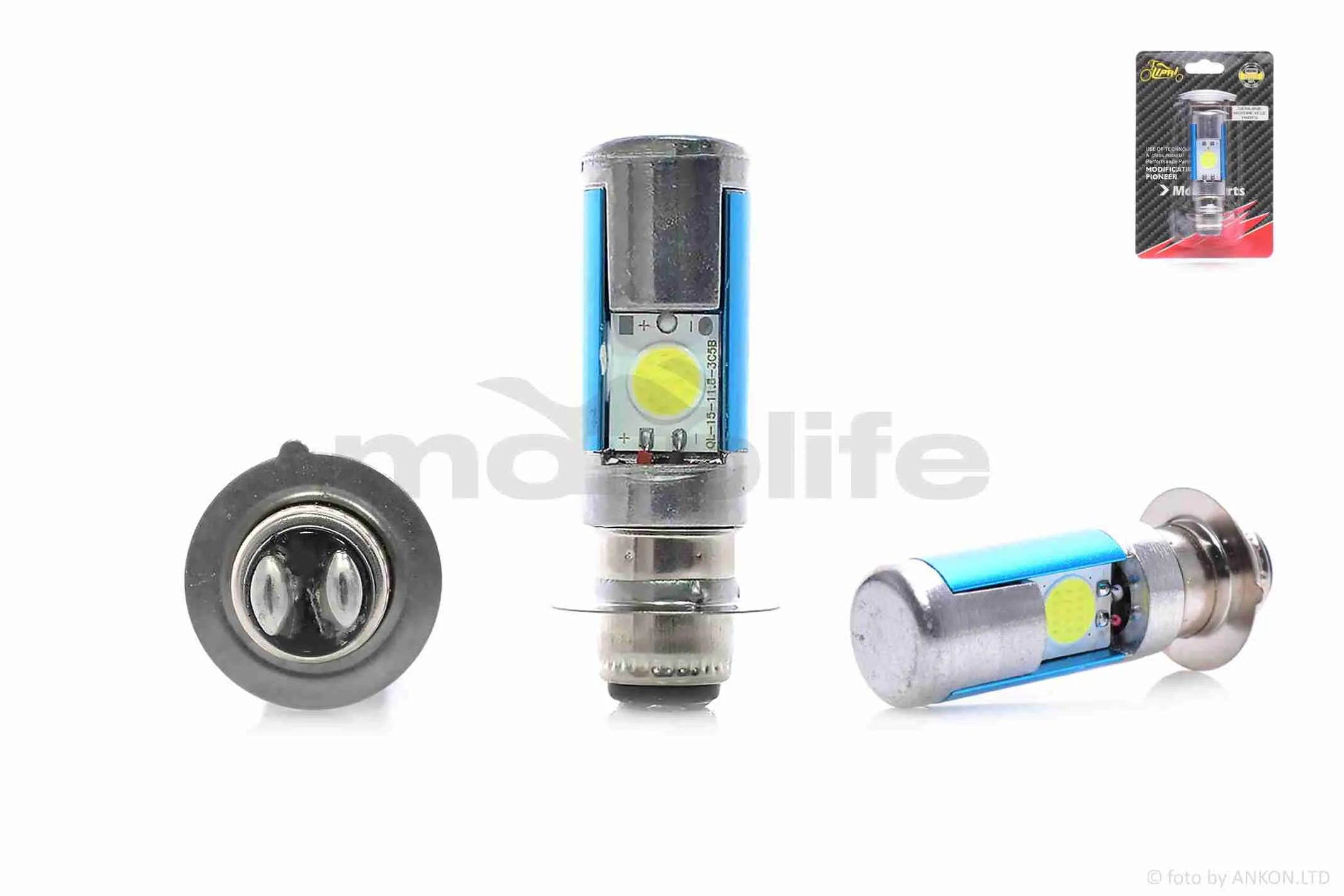 Лампа фари діодна  P15D-25-1  12V 35/35W 1 вус, 2 кристали  #1  