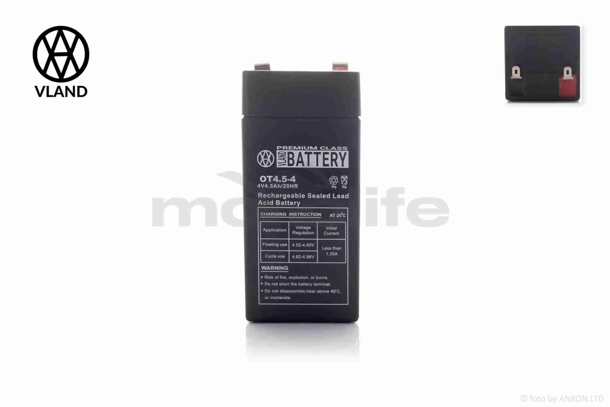Акумулятор  SLA  4V  4.5A  48-48-102-108mm  OT4.5-4  