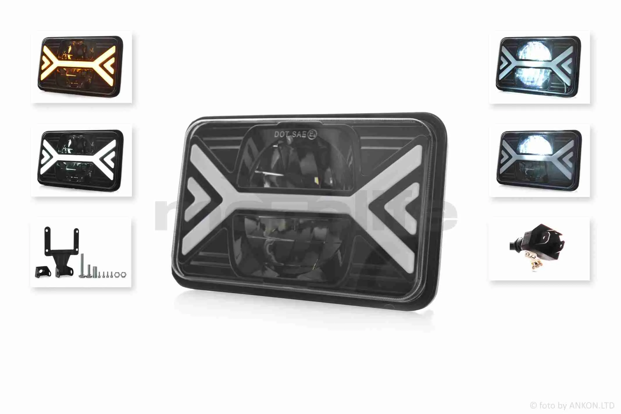 Фара  мото  діодна, прямокутна, 168*107, H4, IP67, білий/жовтий габарит  #C103-7Z1 (A_AT-037622)